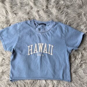 Brandy Melville Blue Crop Top with Hawaii Embroidered on front